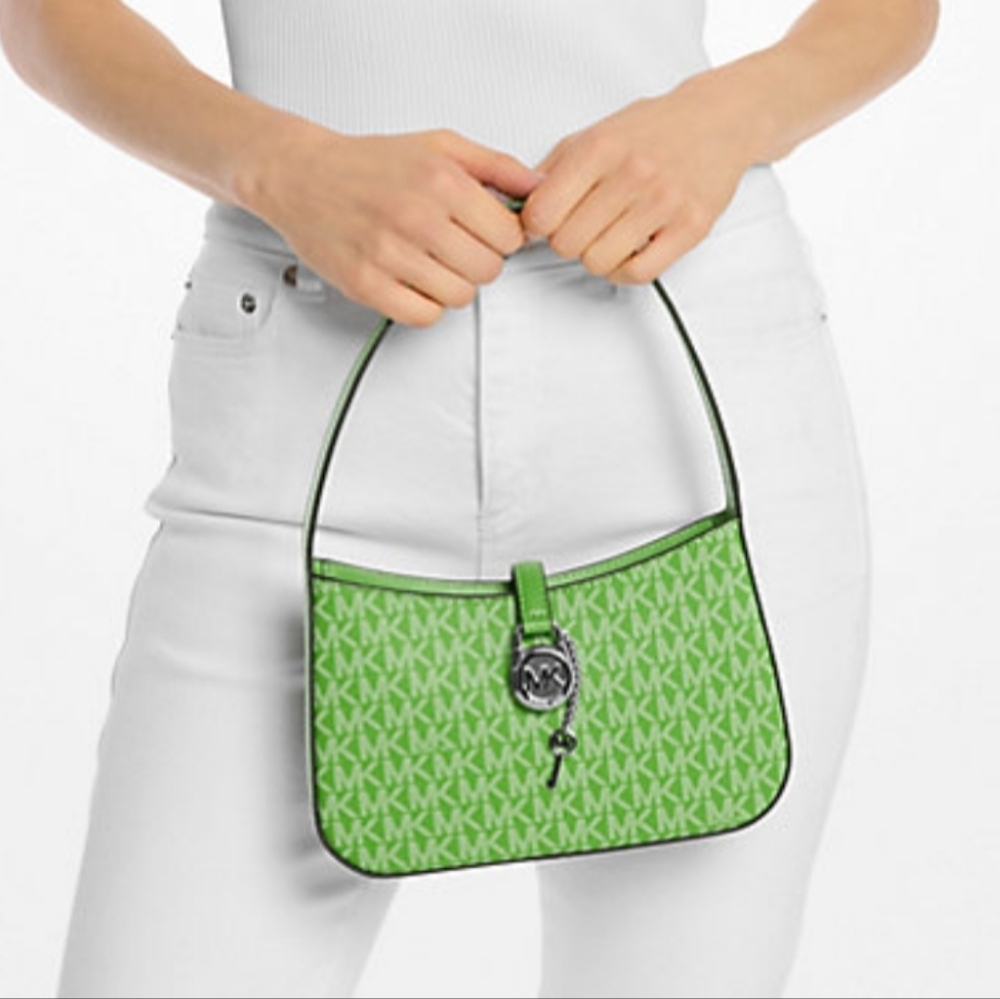 Michael Kors Lira Small Signature Logo Pouchette: Jungle Green, 9×6.5×2, NWT - Picture 3 of 3